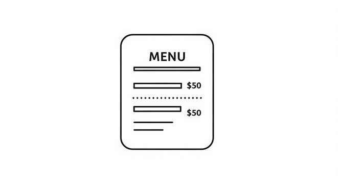 Simple Line Art Icon of a Restaurant Menu with Prices.