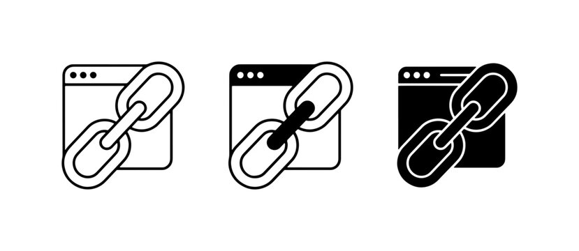 Link Icons Set, Web Connection Symbols, Internet Chain Graphics, Digital Network Elements, SEO Link Building Icons, Website Connectivity Icons, Three Styles