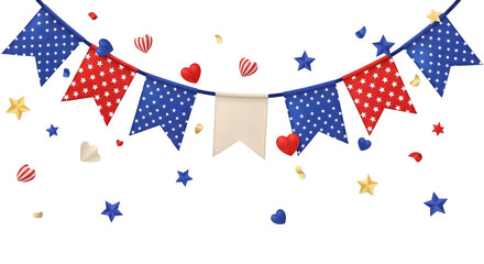 Obraz premium American independence day celebration patriotic bunting stars hearts festive confetti