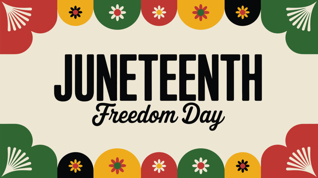 Juneteenth freedom day celebration with colorful floral patterned border design