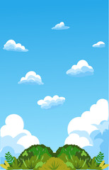 Fototapeta premium Blue Sky Landscape Background With Rounded Bushes
