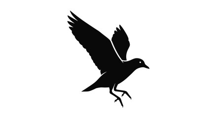 Obraz premium Black silhouette of a bird in flight against a white background, wings spread