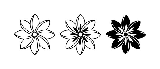 Obraz premium Floral Vector Icons, Stylized Flower Graphics, Simple Bloom Illustrations, Set of 3 Decorative Elements