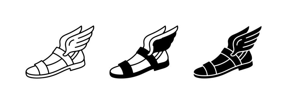 Winged Sandals, Hermes Footwear, Greek Mythology Icons, Ancient Greece Symbols, Travel & Speed Motifs, Vector Illustrations