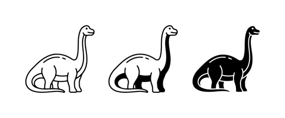 Dinosaur Icons Set: Brontosaurus Vector Graphics, Silhouette and Outline Styles, Prehistoric Animal Illustrations for Educational and Design Projects © Md