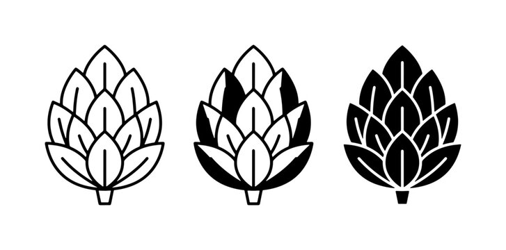 Hop Cone Icons, Craft Beer Ingredient Vector Graphics, Brewing Plant Symbols