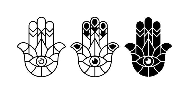 Hamsa Hand Symbols, Evil Eye Protection Icons, Mystical Hand of Fatima Vector Graphics, Spiritual Amulet Designs