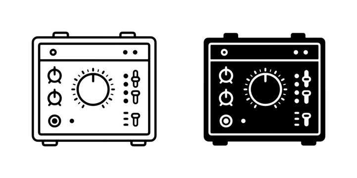 Audio Amplifier Icon Set, Vintage Guitar Amp Vector Graphics, Retro Sound Equipment Symbols, Music Studio Gear Illustrations