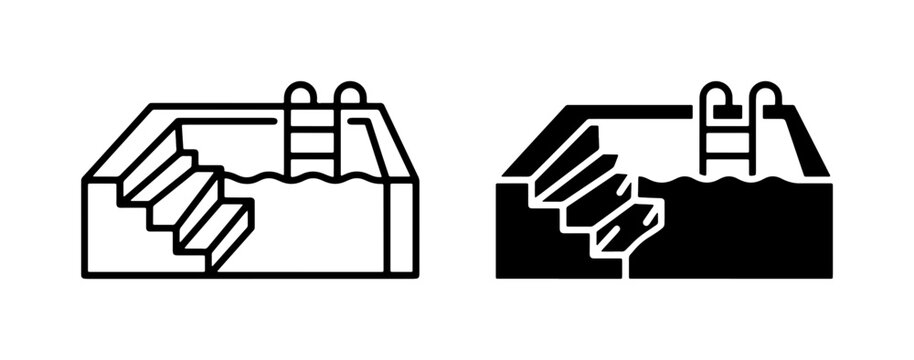 Swimming Pool Icons, Water Recreation Symbols, Summer Resort Graphics, Outdoor Leisure Vector Set