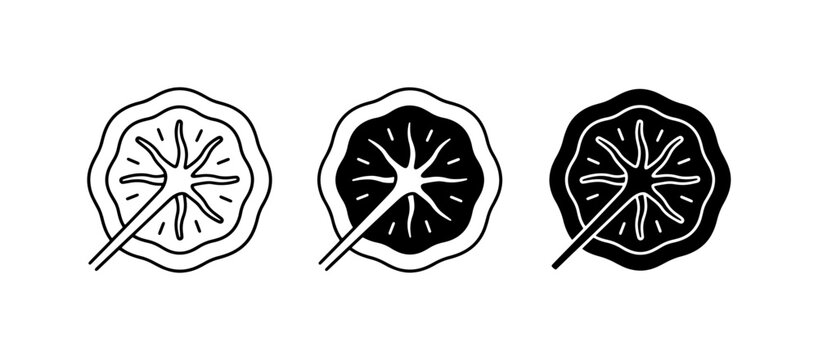 Citrus Slice Icons, Lemon Lime Orange Fruit Cross-Sections, Black and White Vector Graphics for Food and Drink Design
