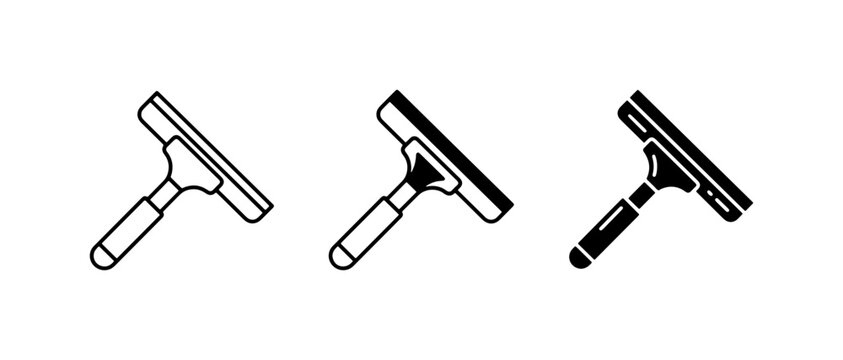 Window Squeegee Icons Set, Cleaning Tool Vector Graphics, Professional Glass Scraper Illustrations for Home and Commercial Use