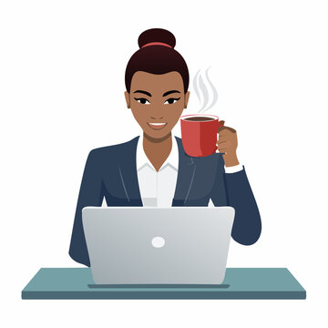 Businesswoman enjoying coffee break with laptop