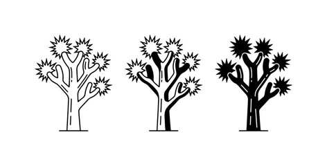 Fototapeta premium Joshua Tree Vector Icons, Desert Plant Silhouettes, Unique Flora Graphics, Set of 3 Stylized Trees