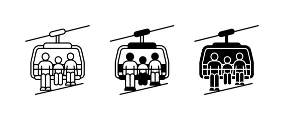 Ski Lift Icons, Cable Car Symbols, Gondola Transportation Graphics, Winter Resort Transport, Mountain Aerial Tramway, Set of Three Styles © Kawsar