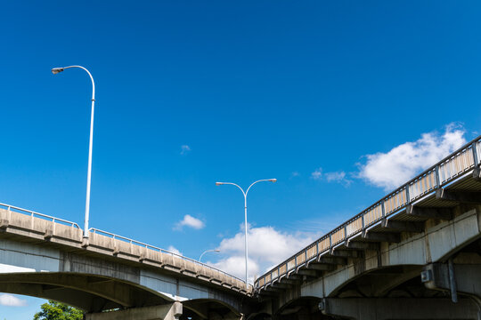 Canada, BC, Richmond.  Entrance ramps to the Oak Street Bridge.