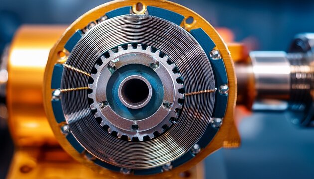 extreme close up of a high torque servo motor with rugged construction and advanced feedback sensors for heavy duty applications