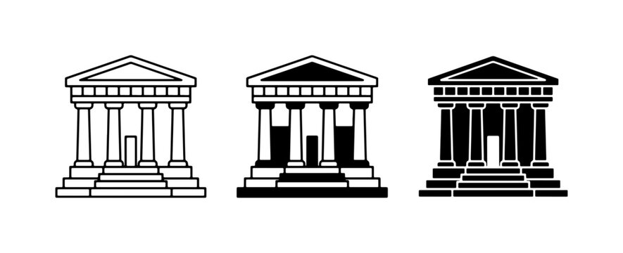 Classical Architecture Icons, Greek Temple Symbols, Government Building Graphics, Set of 3 Vector Illustrations