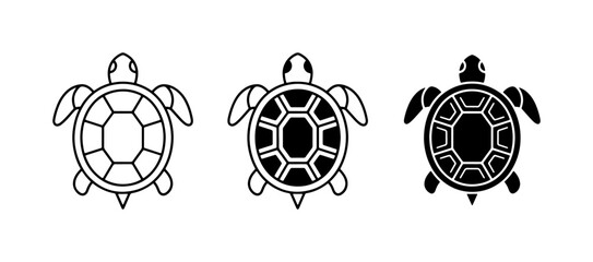 Sea Turtle Icons Set, Ocean Wildlife Vector Graphics, Marine Animal Illustrations, Simple Turtle Symbols © Rayhan