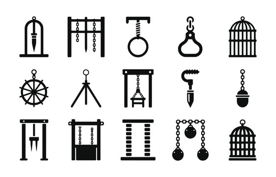 Medieval torture devices and prison icons set