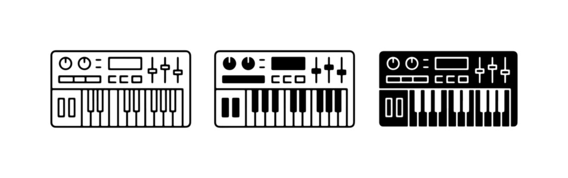 Synthesizer Icons Set, Electronic Music Keyboard Vector Graphics, Dj Equipment Symbols