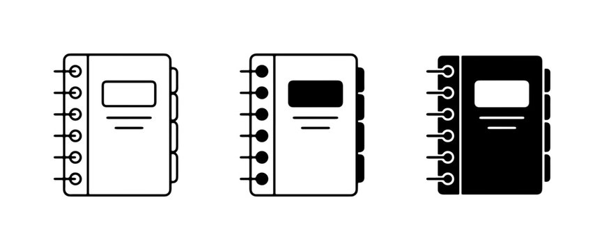 Spiral Notebook Icons, Wirebound Journal Set, Tabbed Planner Graphics, Simple Outline and Solid Fill Styles