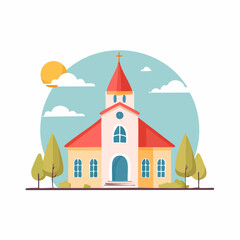 Naklejka premium Flat illustration of a church with a red roof and bell tower
