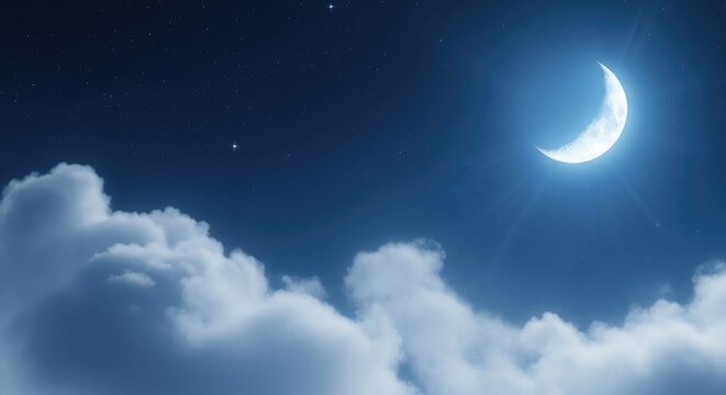 Crescent moon and clouds at night serene celestial landscape for digital media