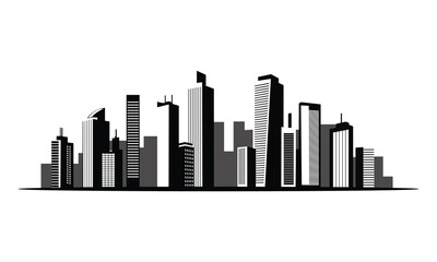 Obraz premium Modern City Skyline Vector Illustration – Urban Skyscraper Silhouette Architecture Design