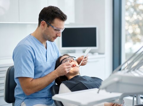 Dentist performing dental examination on patient