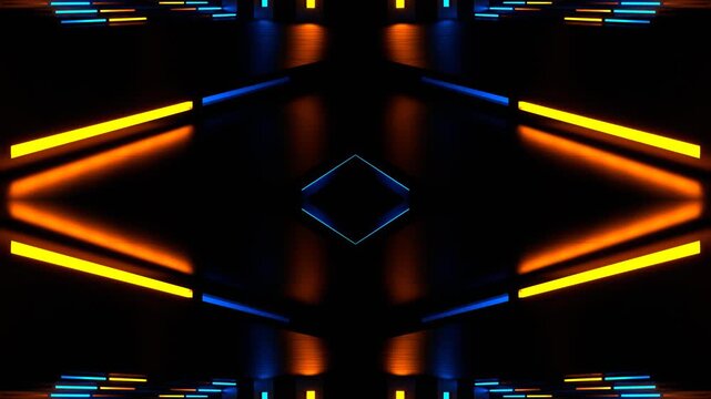 Orange and Blue Neon Stair Kaleidoscope Background VJ Loop in 4K