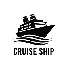 Naklejka premium cruise ship silhouette with waves a simple black and white graphic on a white background high quality professional detailed modern