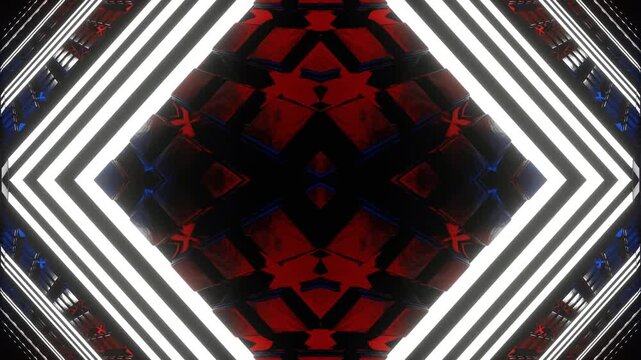 Red and Blue and White Rotating Glowing Screen Kaleidoscope Background VJ Loop in 4K