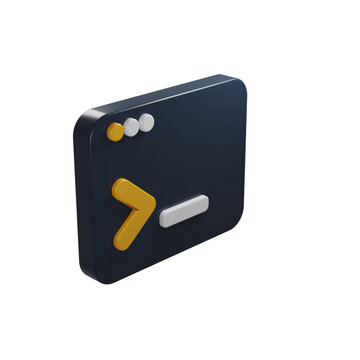3D Terminal Command Line Icon Dark Navy Yellow White Prompt Symbol Transparent Background