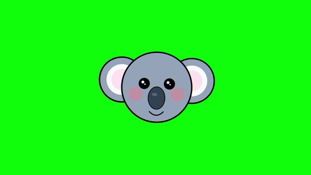 Cute Cartoon Koala Face Animation on Green Screen. 4K Video