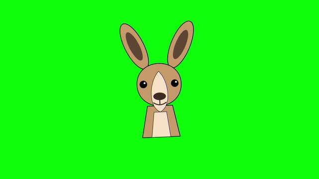 Animated Cartoon Kangaroo Head on Green Screen. 4K Video