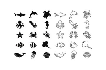 Ocean Creature Silhouette Icon Collection © SadiyaIslam