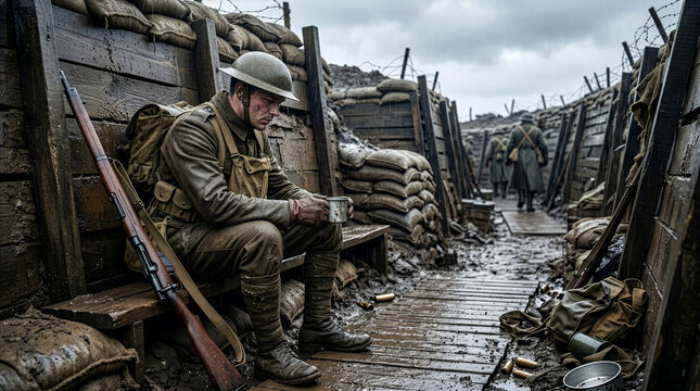 soldier in the muddy trenches of wwi