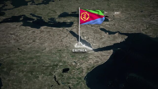 Eritrea Map Animation with 3D Waving of Eritrea National Flag and Glowing Border Animation on World Map
