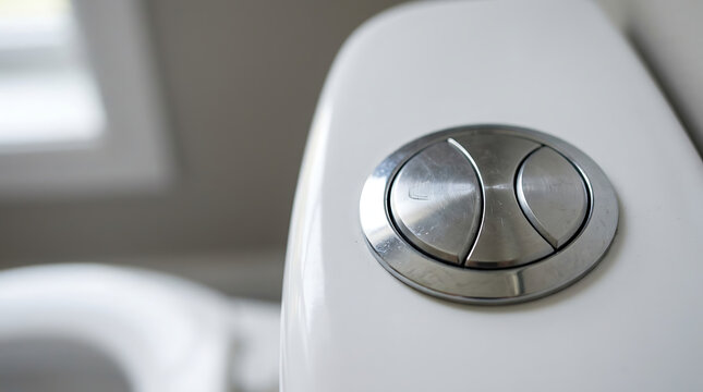 Toilet flush button detail in a modern bathroom setting