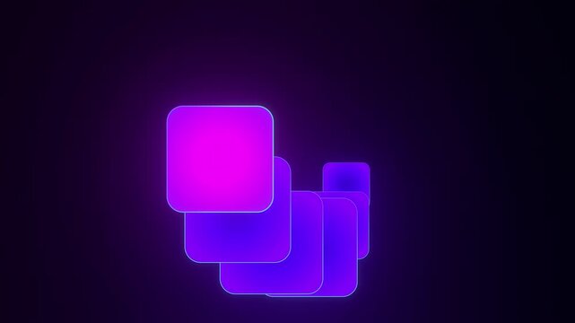 Glowing neon app icon shapes cascade animation pink purple transparent background alpha channel &mdash; seamless loop motion graphic