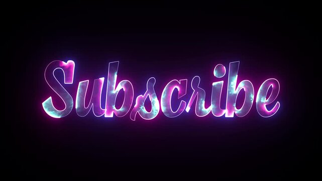 Subscribe text, glowing neon effect, call to action, dark background, Text Animation, Social Media, Video Content