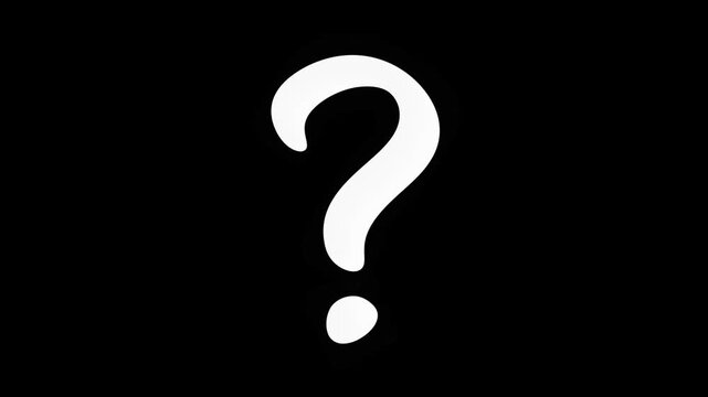 Thick white question mark drawing on black. Animated bold mystery symbol, faq and support concept motion graphics