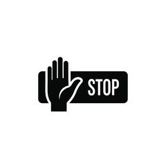 Obraz premium stop hand sign icon with text black silhouette against a white background for safety and prohibition concepts high quality professional