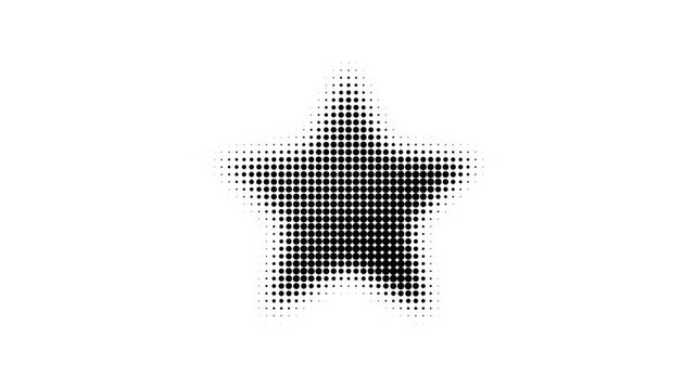 Animated star of black dots pulsing on white. Minimalist stipple style star expanding and contracting, motion graphics