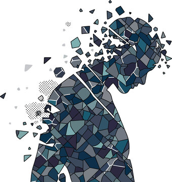 Disintegrating Mosaic Human Figure Silhouette.
