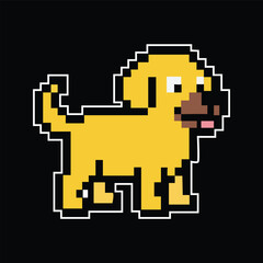 Fototapeta premium Cute pixel art golden retriever puppy illustration isolated on black background
