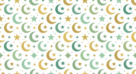 Fototapeta premium Islamic Crescent Moon and Star Seamless Pattern Background Vector