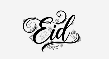 Elegant "Eid" Calligraphy with Ornate Flourishes and Floral Motifs © kesya