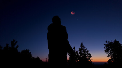 Fototapeta premium Amateur astronomer observing stars, planets, Moon and other celestial objects.