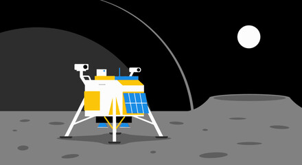 Space Exploration: Lunar Lander on Moon Surface with Earth in Sky © Tora